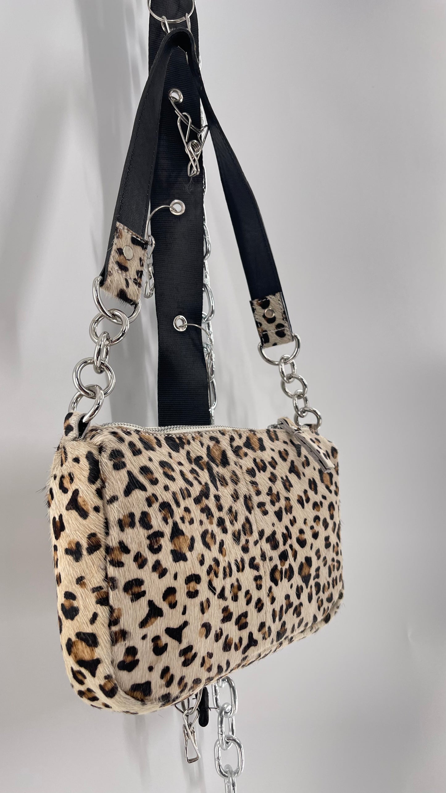 Free People Cheetah Print Textured Purse with Chain Strap