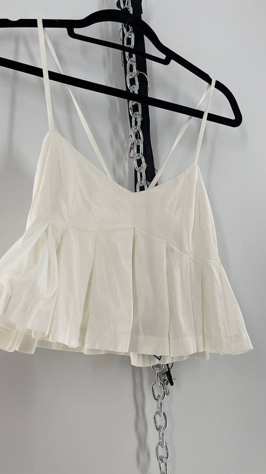 Free People White Pleated Cropped Tank (Small)