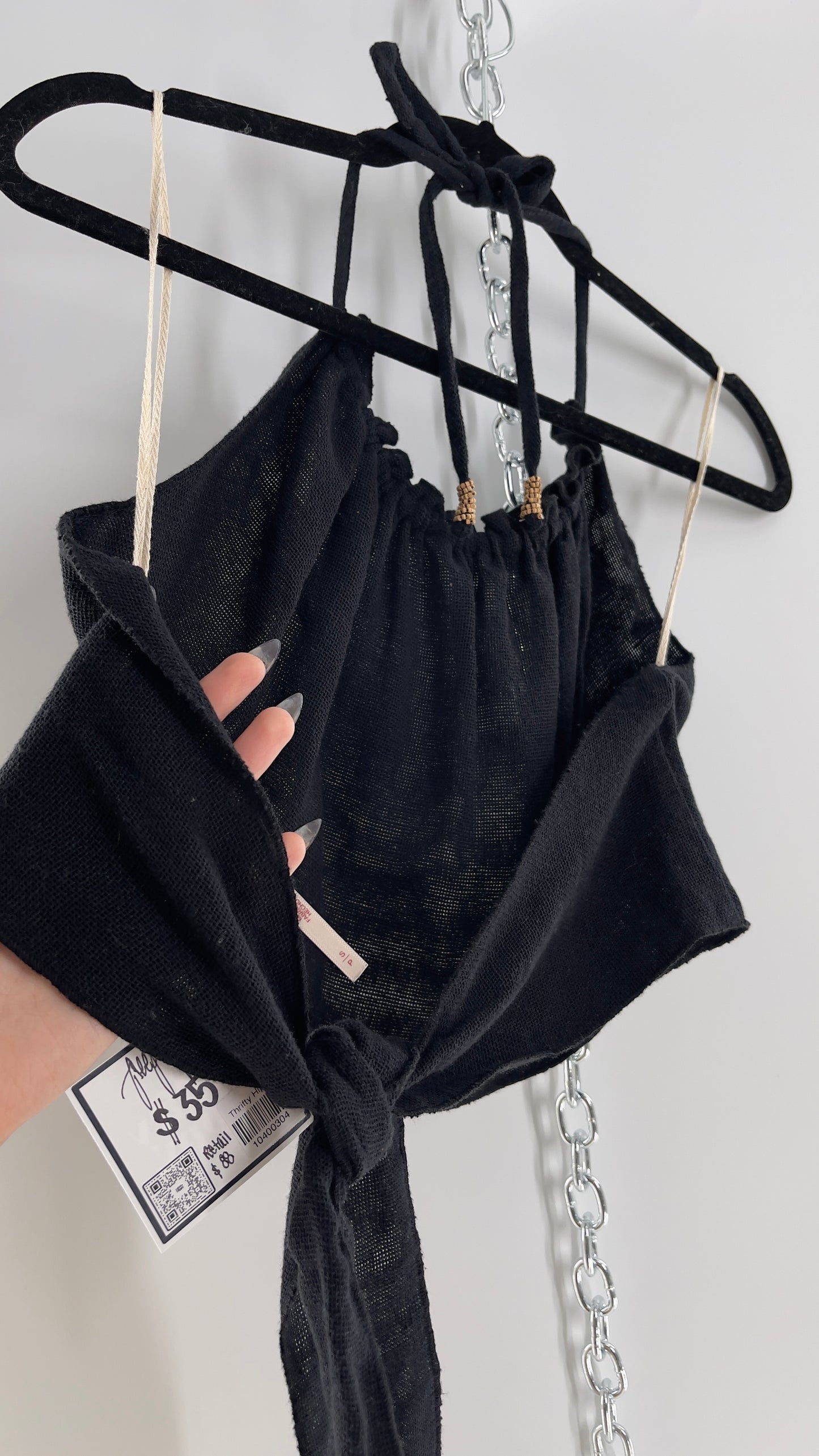 Free People Black 100% Cotton Backless Halter (S)