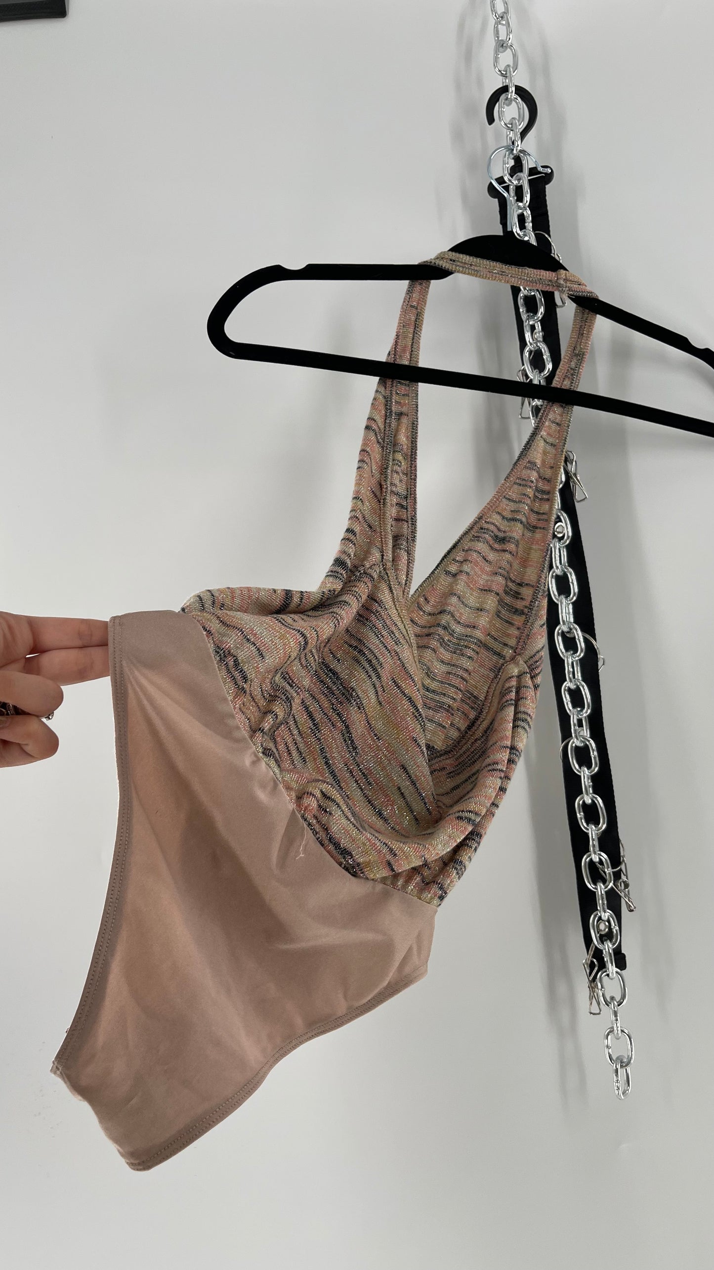 Urban Outfitters Tan Shiny Knit Bodysuit (XS)