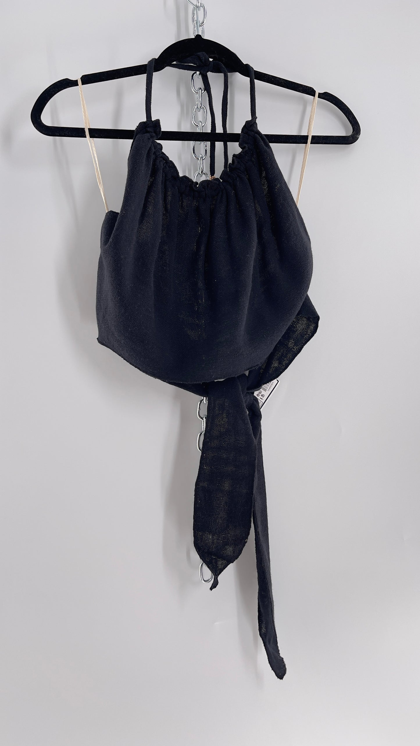 Free People Black 100% Cotton Backless Halter (S)