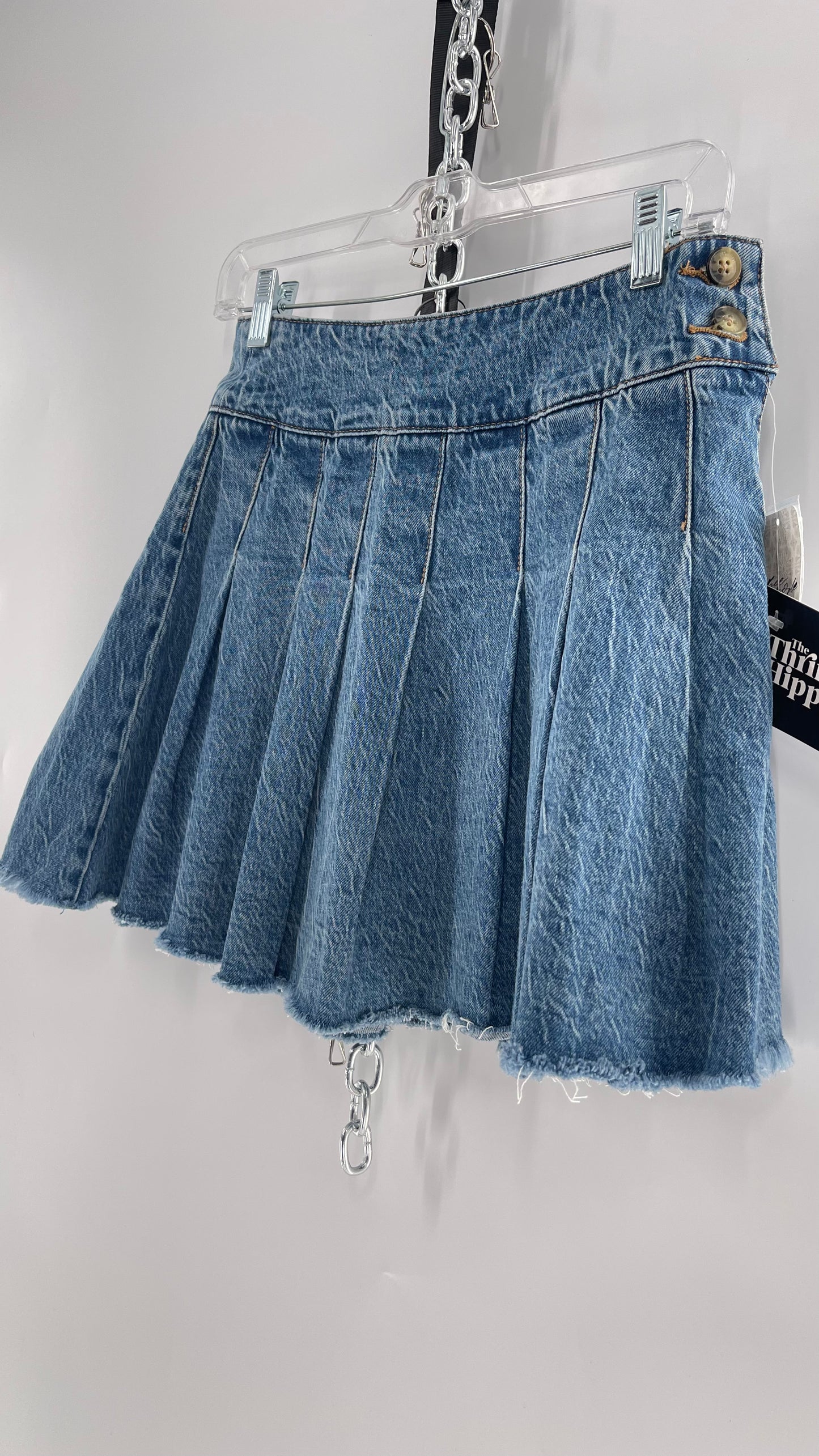 Free People Acid Washed Denim Pleated Skirt (26)