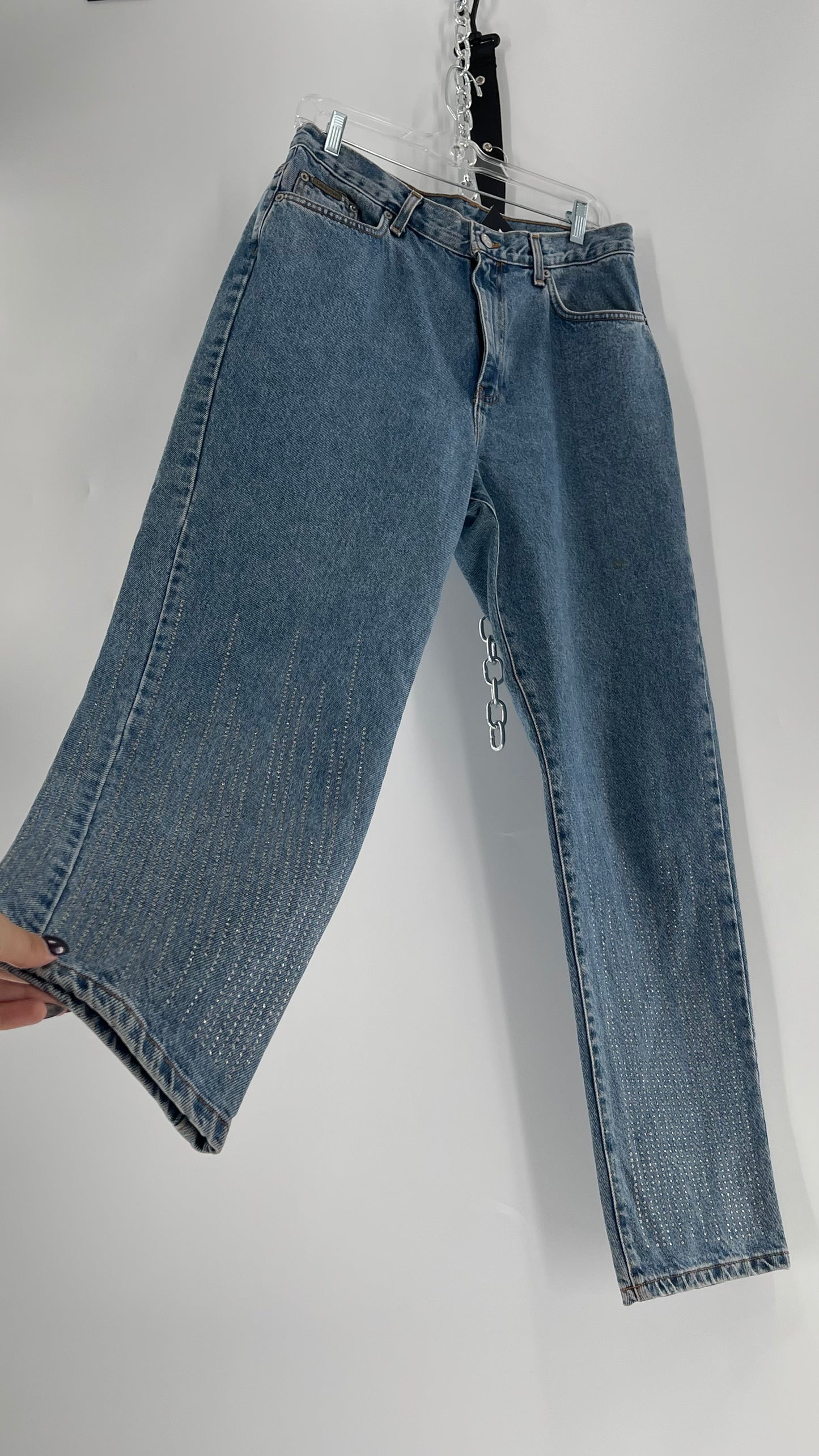 Vintage Calvin Klein Stone Washed Jeans with Silver Glitter Hem (29/30)