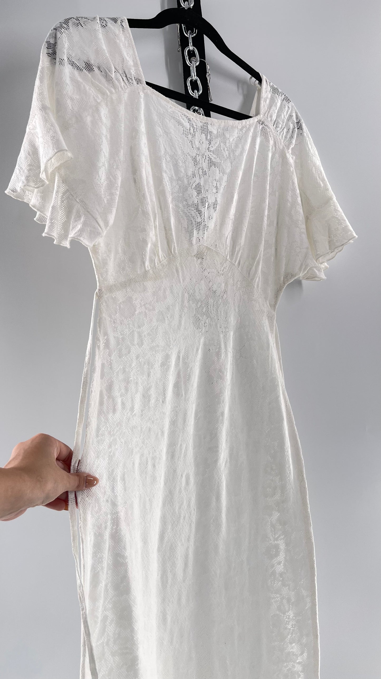 Free People White Lace Gauze Dress (XS)