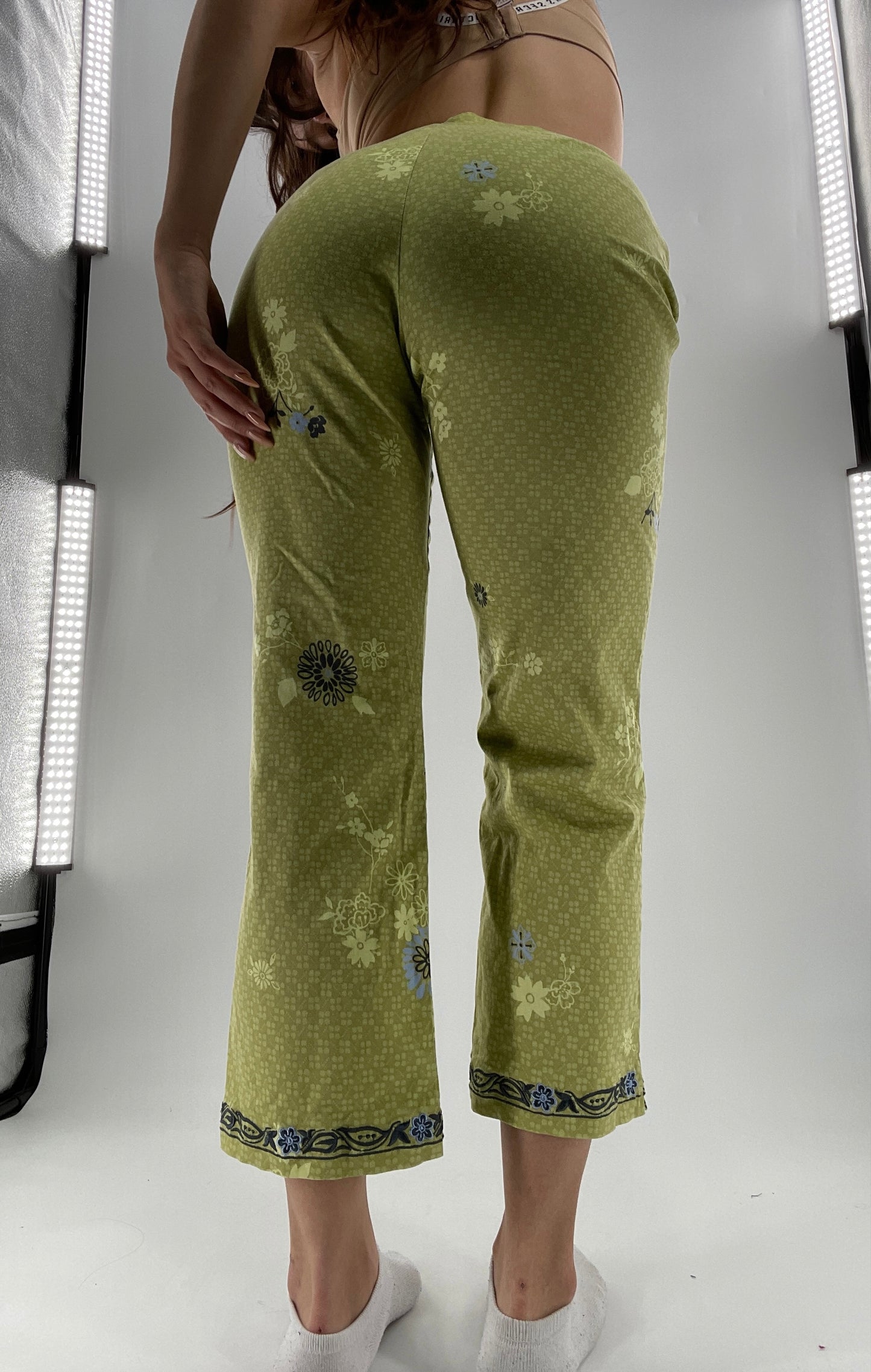 Vintage Lime Green Floral Pant with Embroidered Ankle (6)