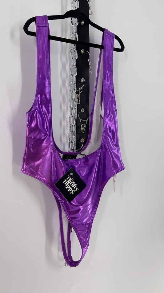 Out From Under Purple Metallic One Piece Swimsuit (S)