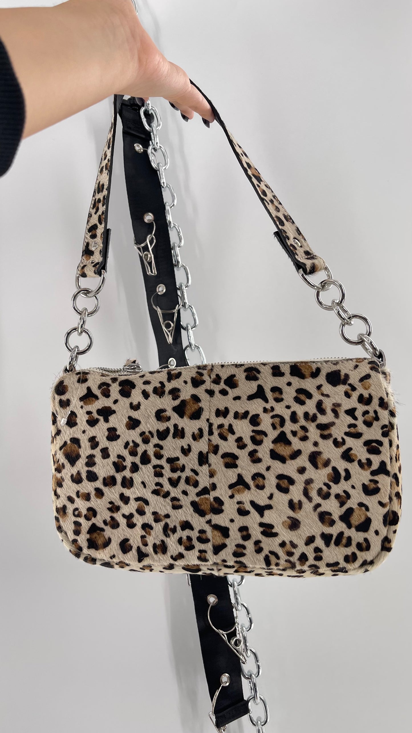Free People Cheetah Print Textured Purse with Chain Strap