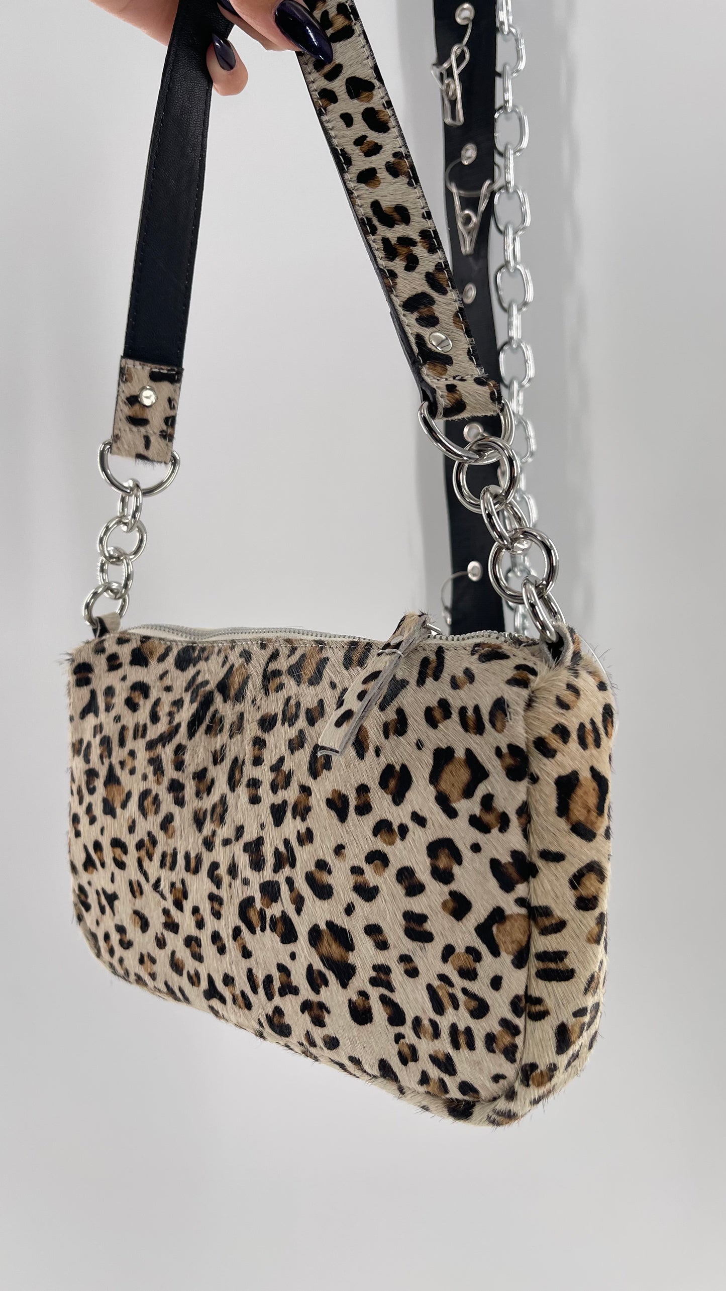 Free People Cheetah Print Textured Purse with Chain Strap