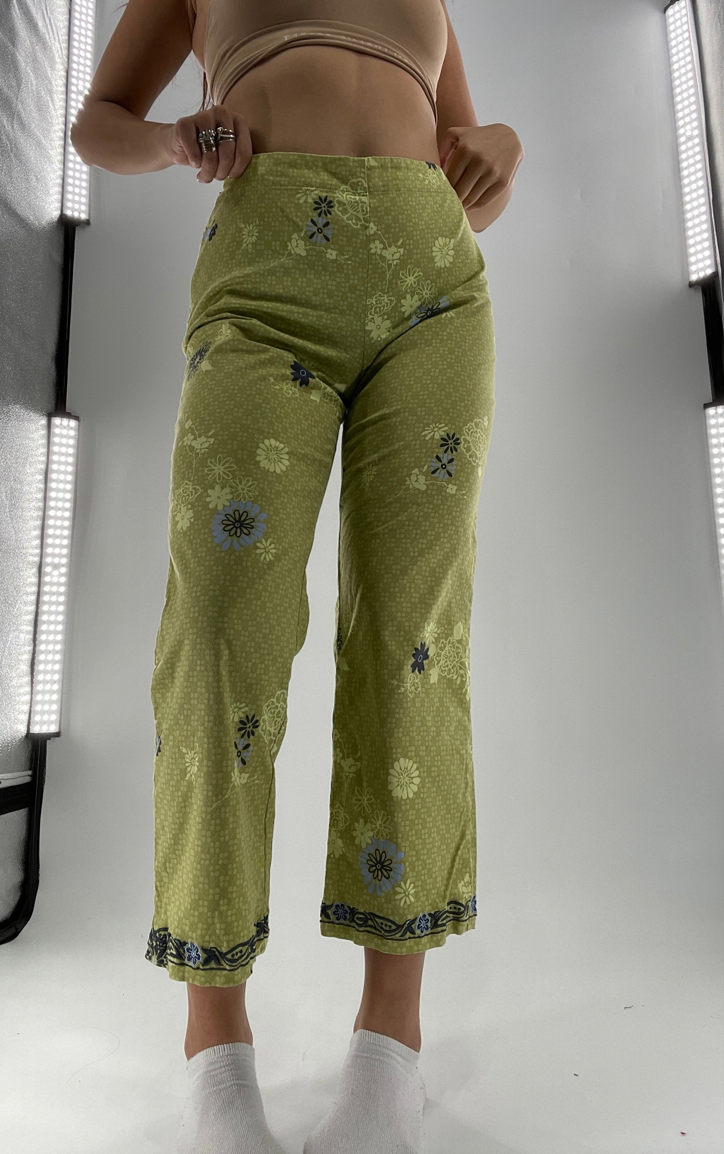 Vintage Lime Green Floral Pant with Embroidered Ankle (6)