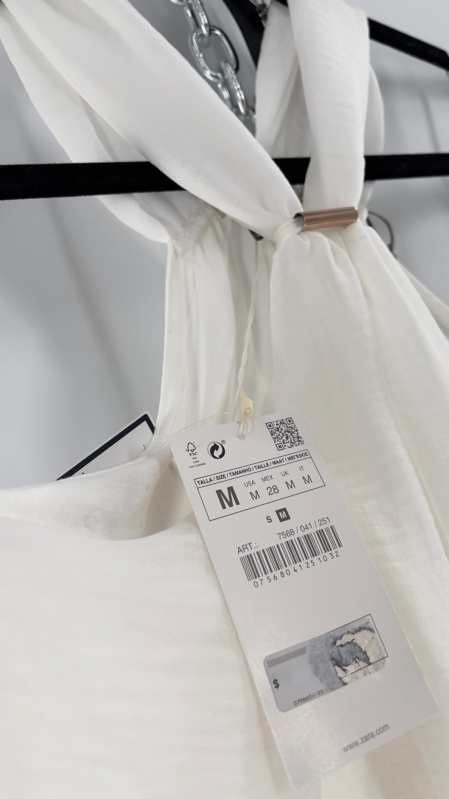 Zara White Halter Sleeveless Blouse with Metal Detailing (Medium)