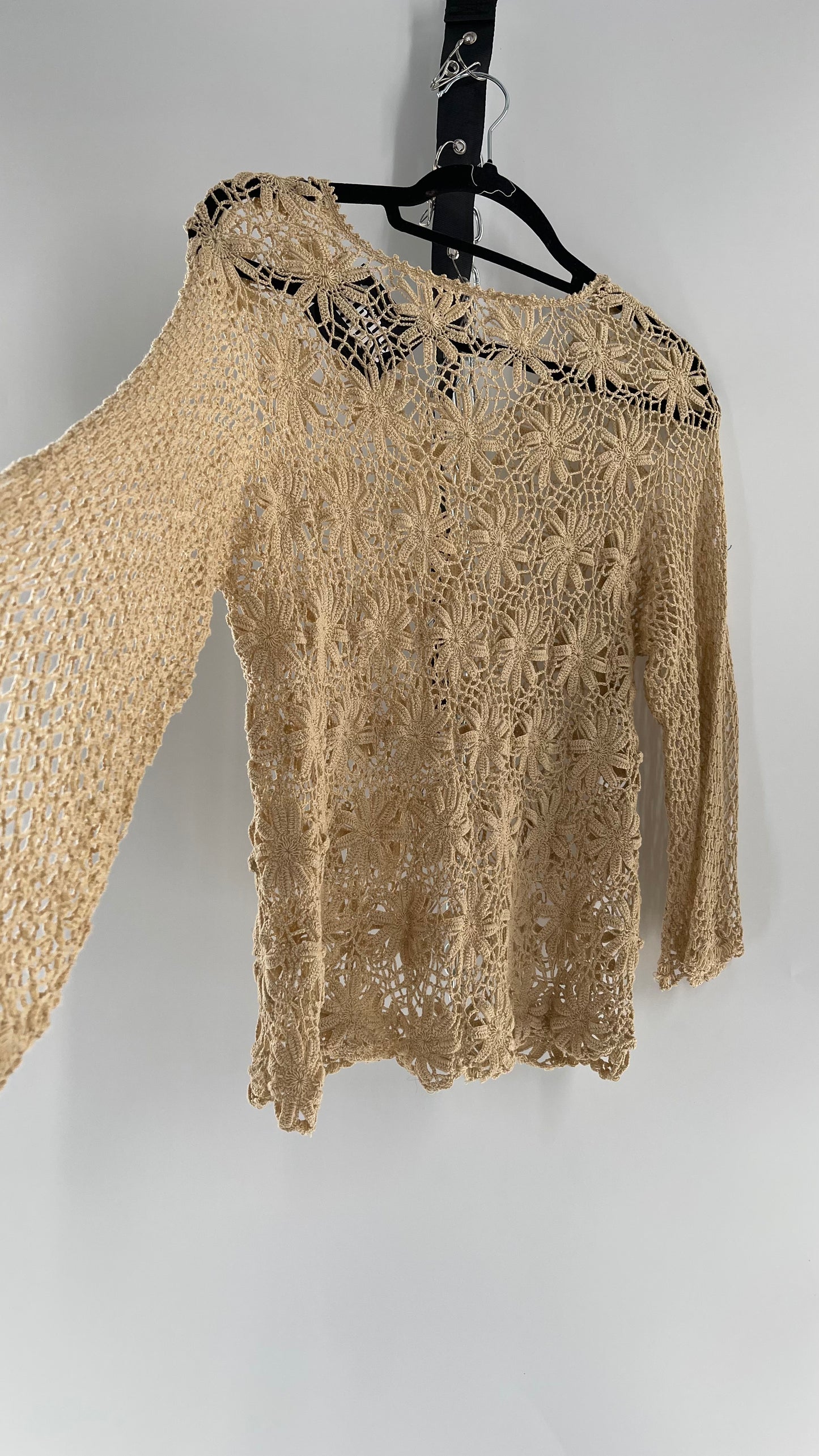 Vintage Crochet Long Sleeve Blouse (Medium)