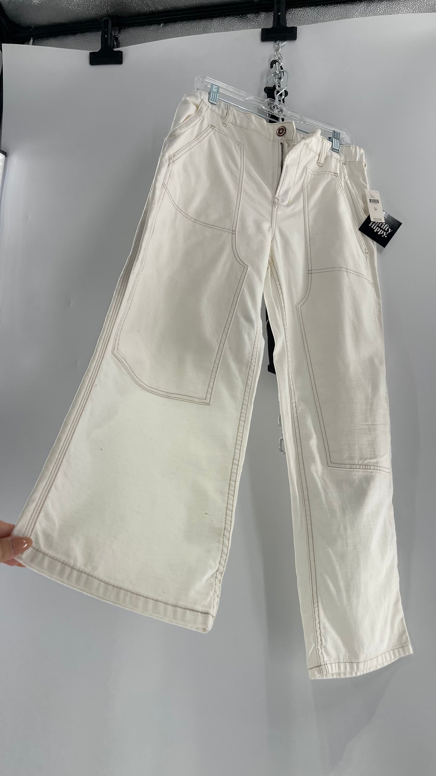 Pilcro The Roamer Carpenter White Pant with Contrast Tan Stitching(28)