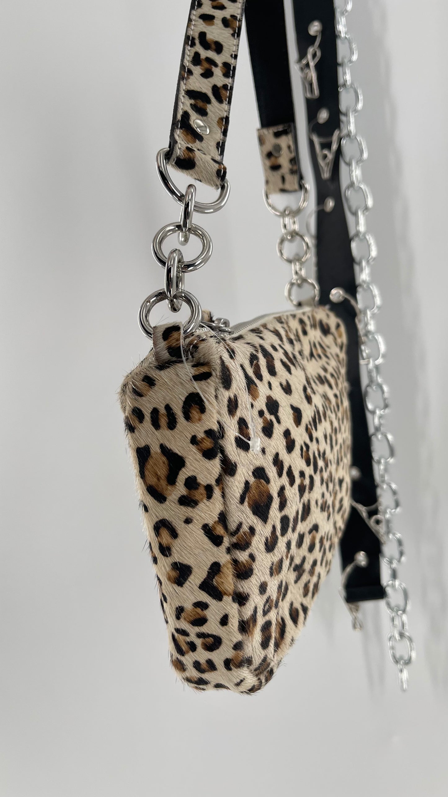 Free People Cheetah Print Textured Purse with Chain Strap