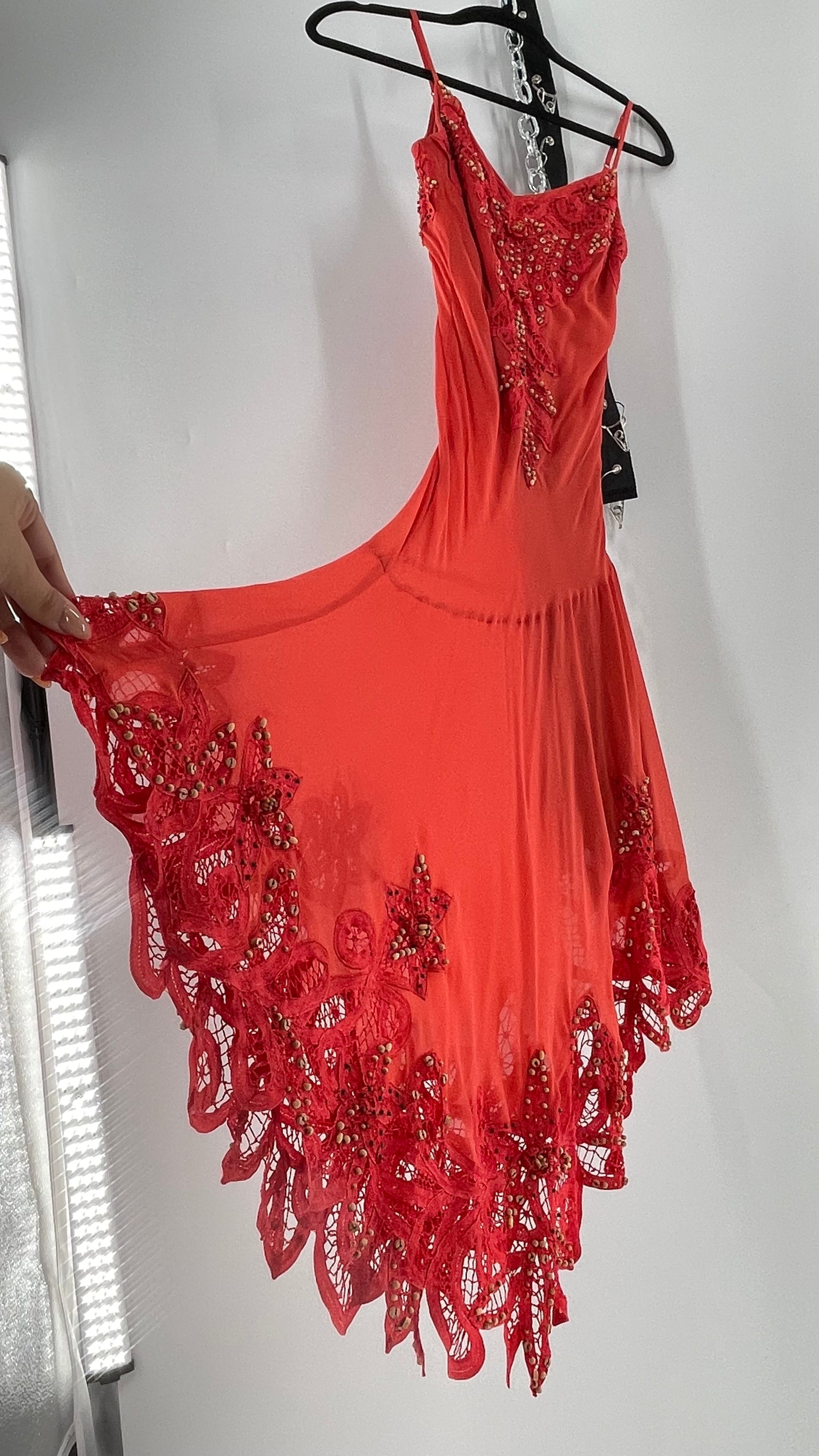 1990s Vintage Cache Coral Appliqué Tropical Beaded Slip (2) – The Thrifty Hippy