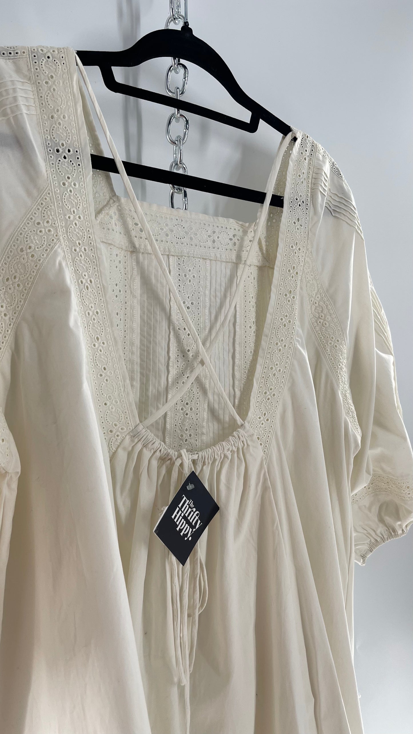 Free People White Long Sleeve Mini with Open Back and Lace Detailing (Small)