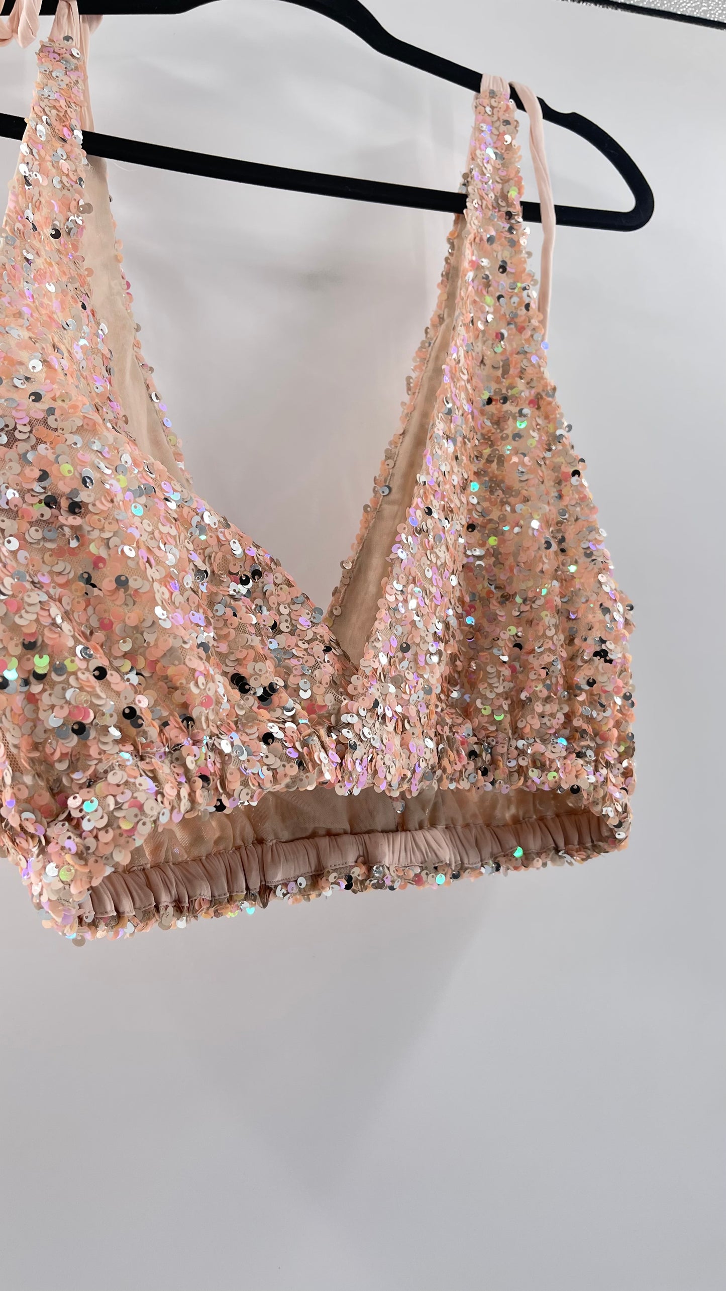 Intimately Free People Big Night Tie Shoulder Pink Sequin Crop (Medium)