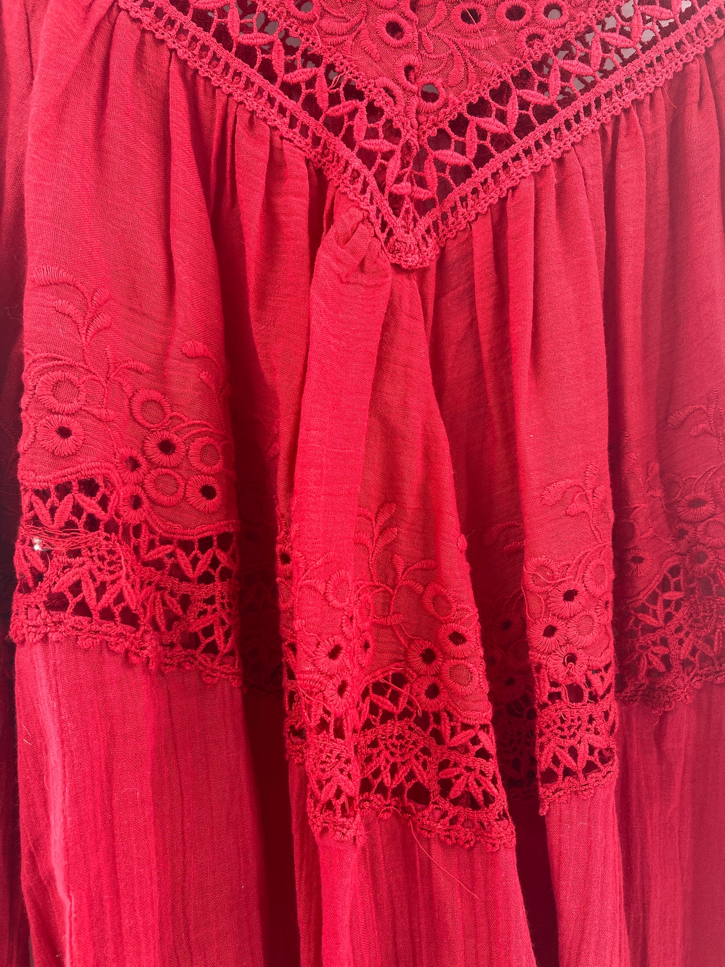 Free People Red Ribbon + Lace Blouse (S)