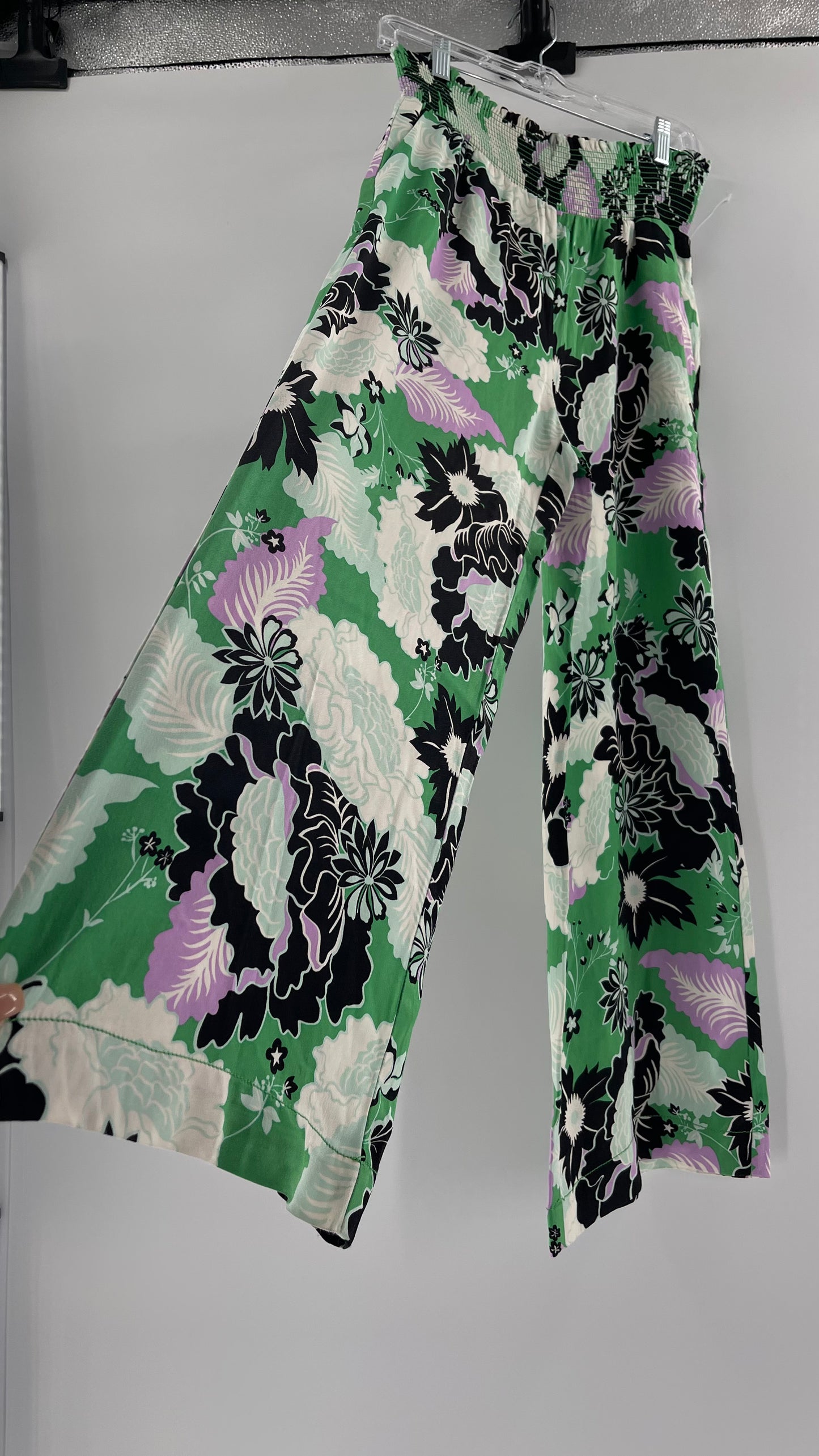 Maeve Anthropologie Kelly Green Floral Wide Legs (XS)