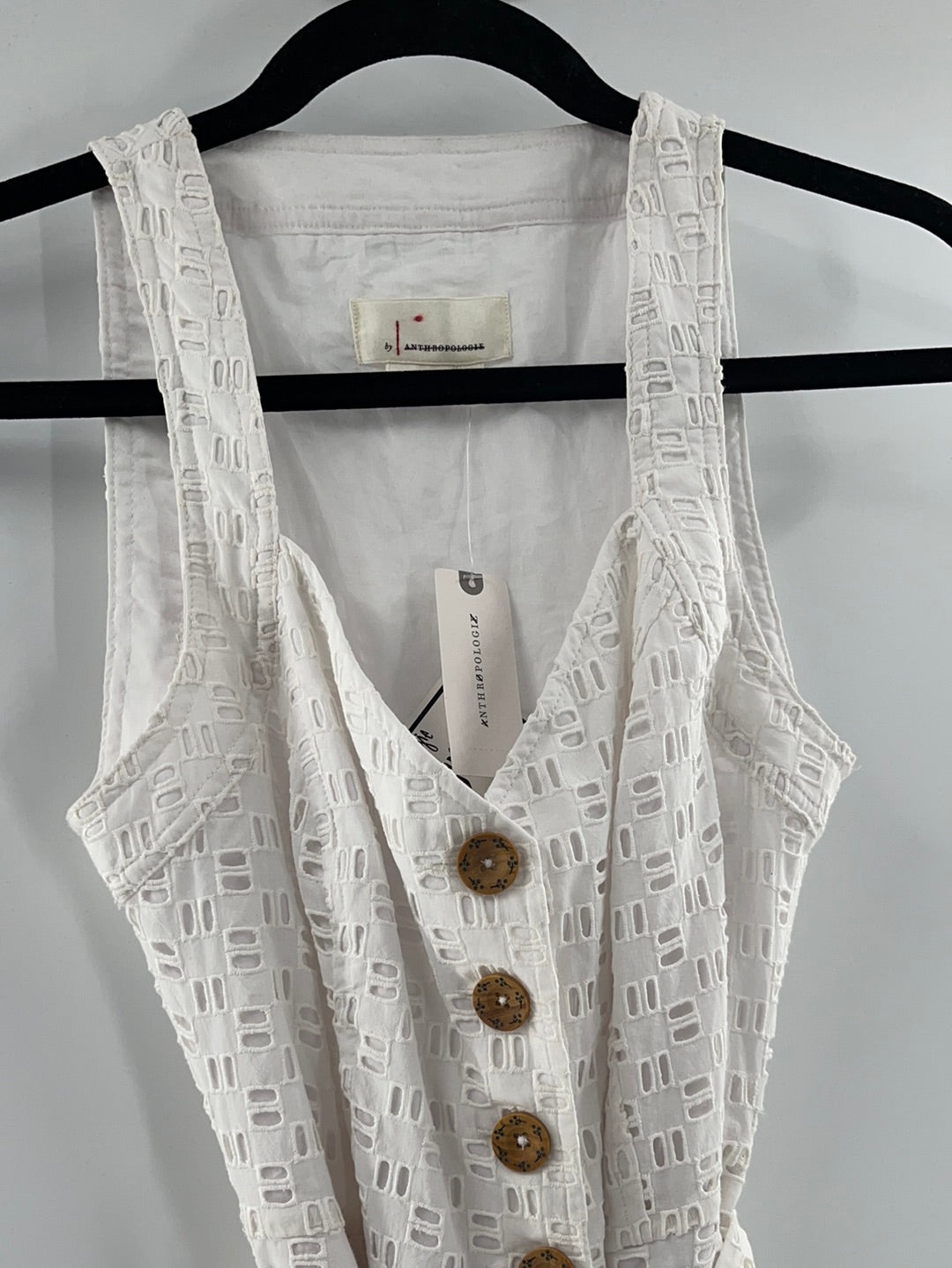 Anthropologie - White Beachy Eyelet Button Up Jumpsuit (Size 4)