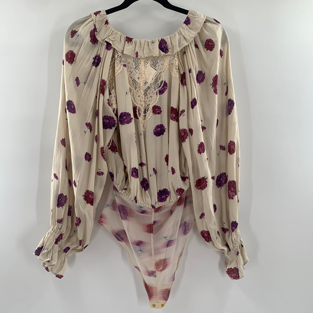 Intimately Free People Beige Floral Bodysuit (XS)