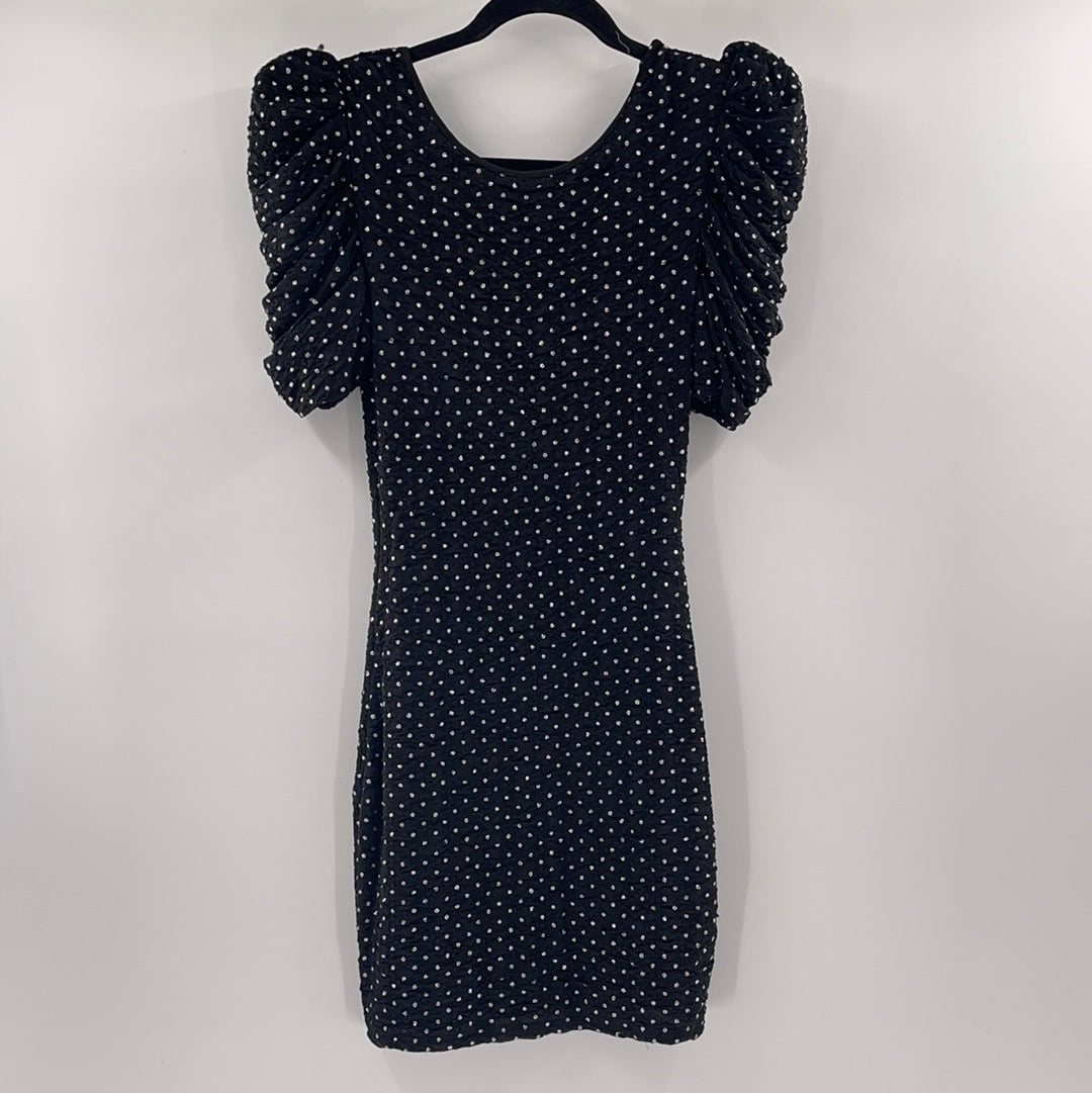Urban Outfitters - Low Rounded V Neck Glitter Polkadot Mini Dress (Size Small)