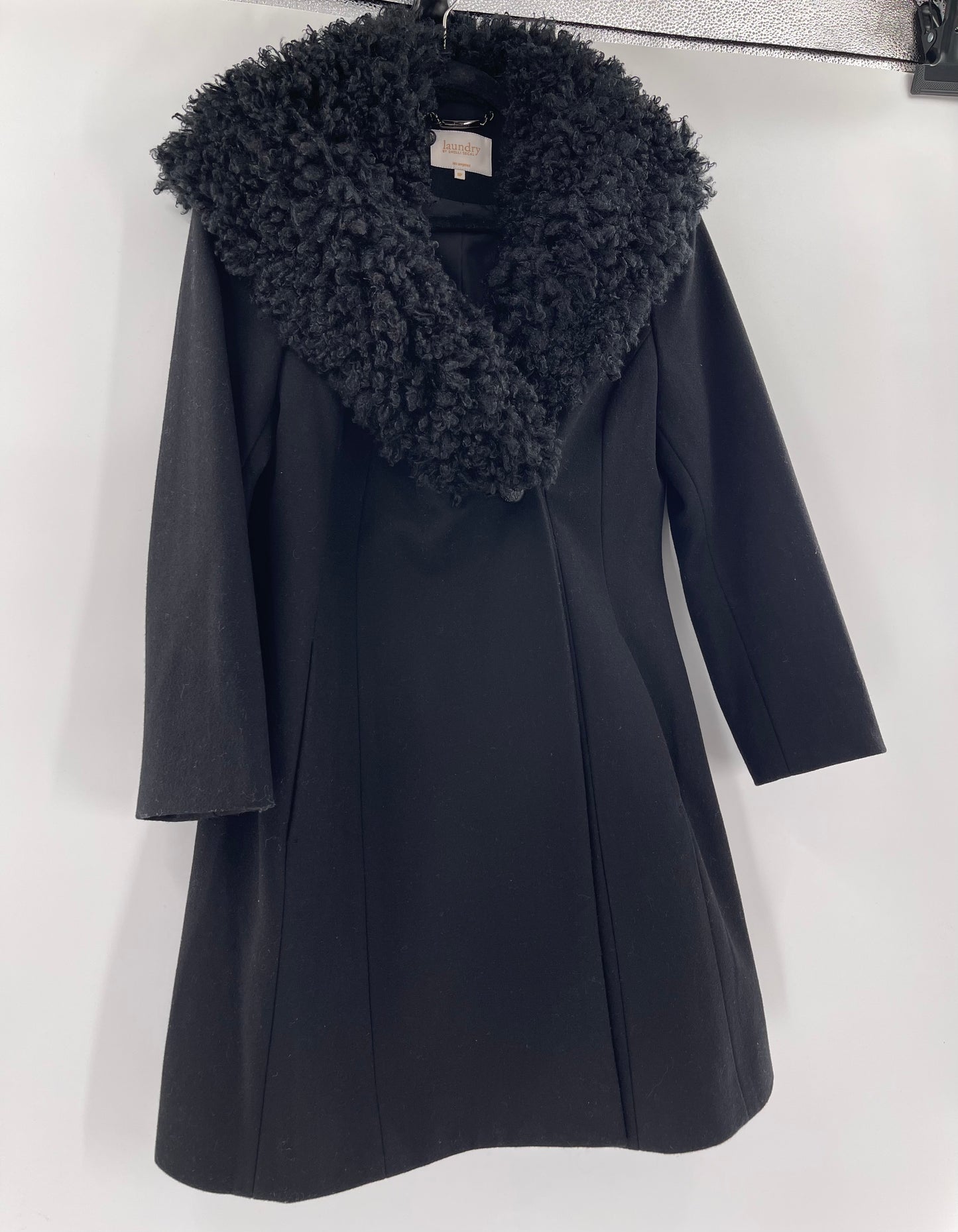 Laundry By Shelli Segal Black Wool Coat With Faux Fur Trimming Size 8 The Thrifty Hippy