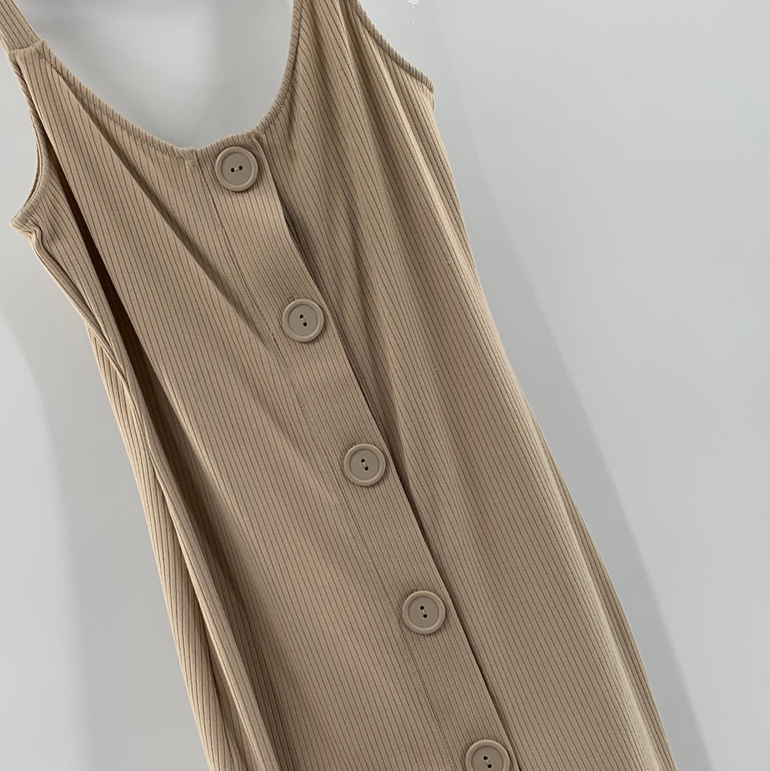 Urban Outfitters Ribbed Knit Beige MIDI Sleeveless Big Buttons Front Dress (Size M)