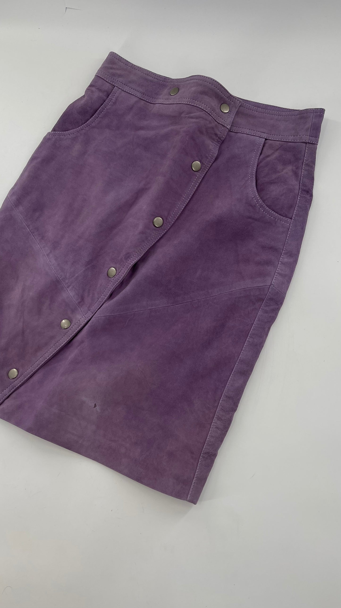 Free People Understated Purple Leather Knee Length Skirt (4)