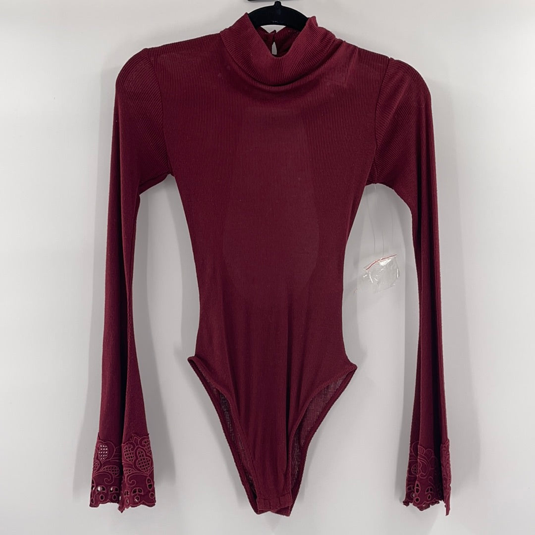 Free People Burgundy Knit Bodysuit