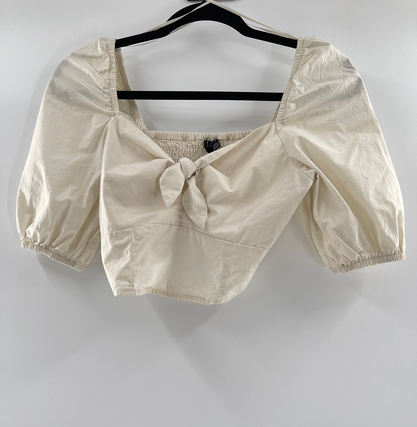 Veromoda White Crop with Tie Front and Puff Sleeves (XS)