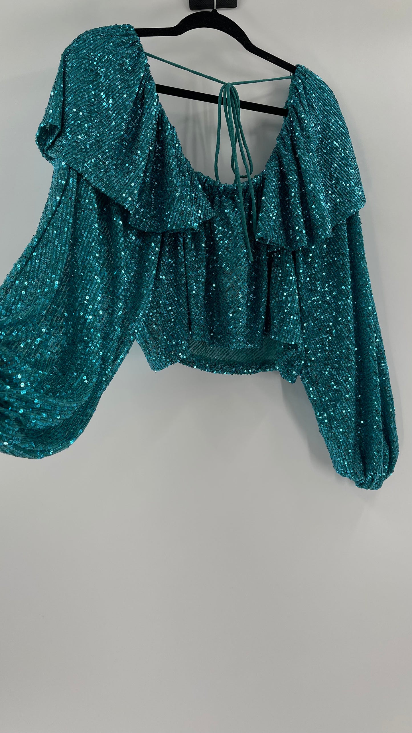 Free People Blue Sequin Long Sleeve (XS)