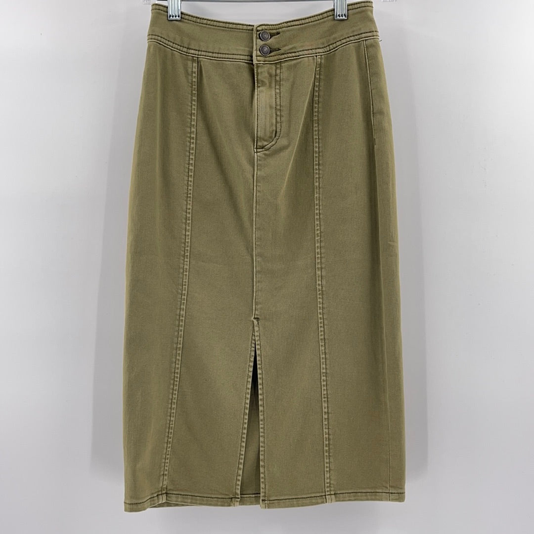 Free People - Light Olive Green - Vented / Front Slit - High Waisted Denim Skirt (Size 25 )