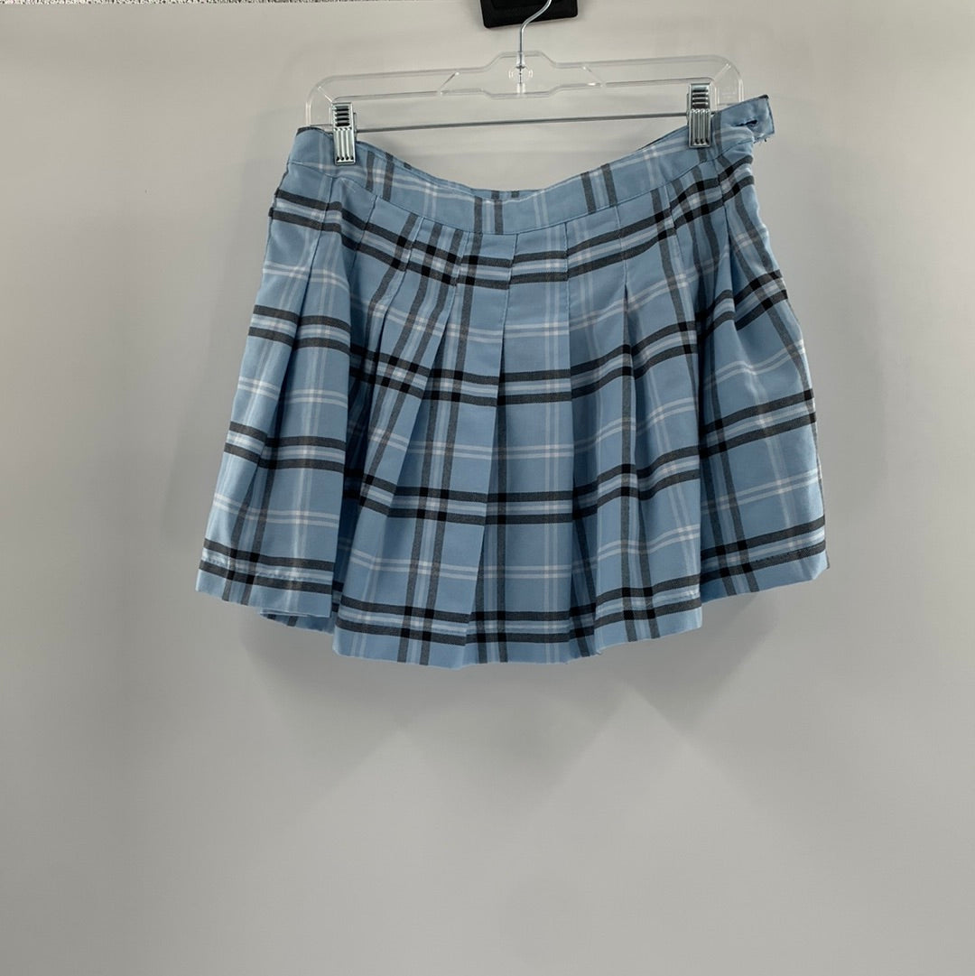 Streetwear Society Blue Plaid Mini Skirt (Size Large)
