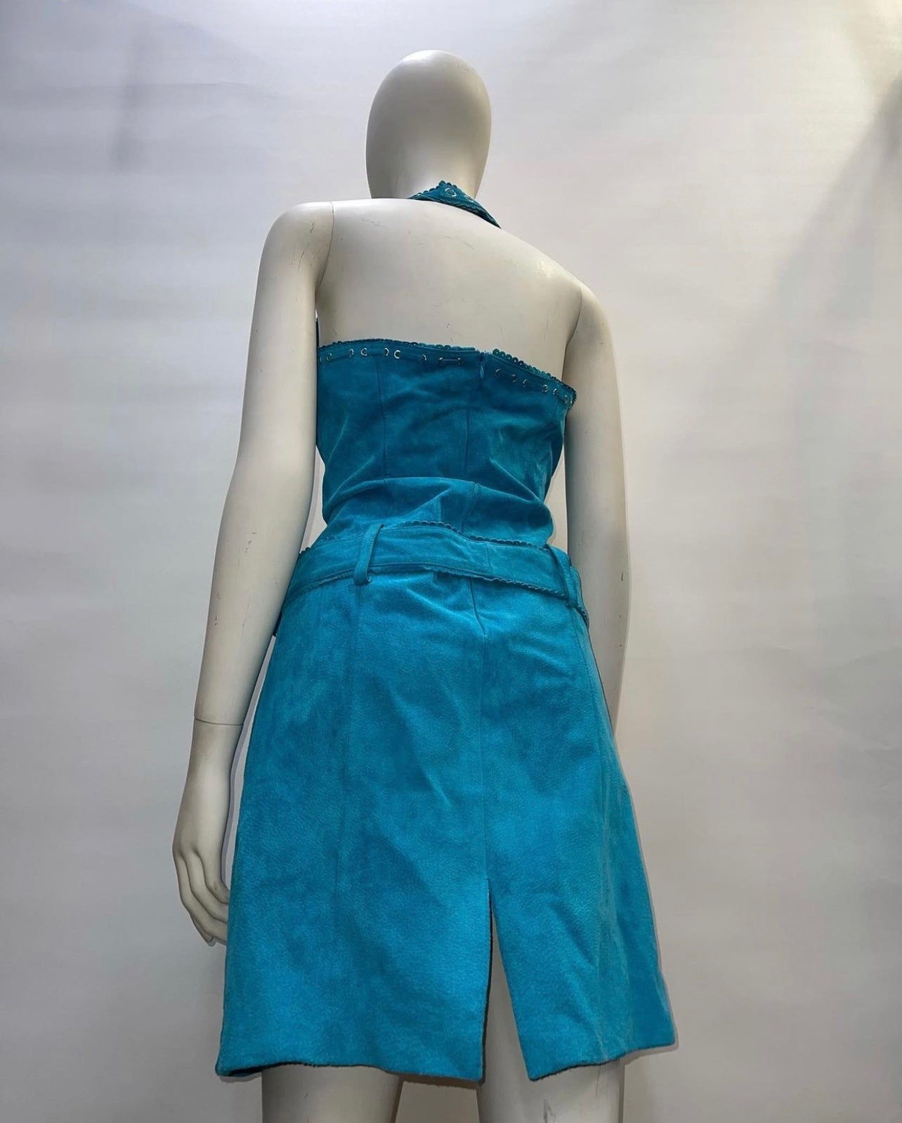 Vintage Teal Suede Leather Mini Dress(Sz 8)