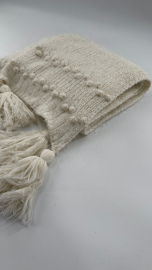 Free People White Knit Scarf and Mitten Set