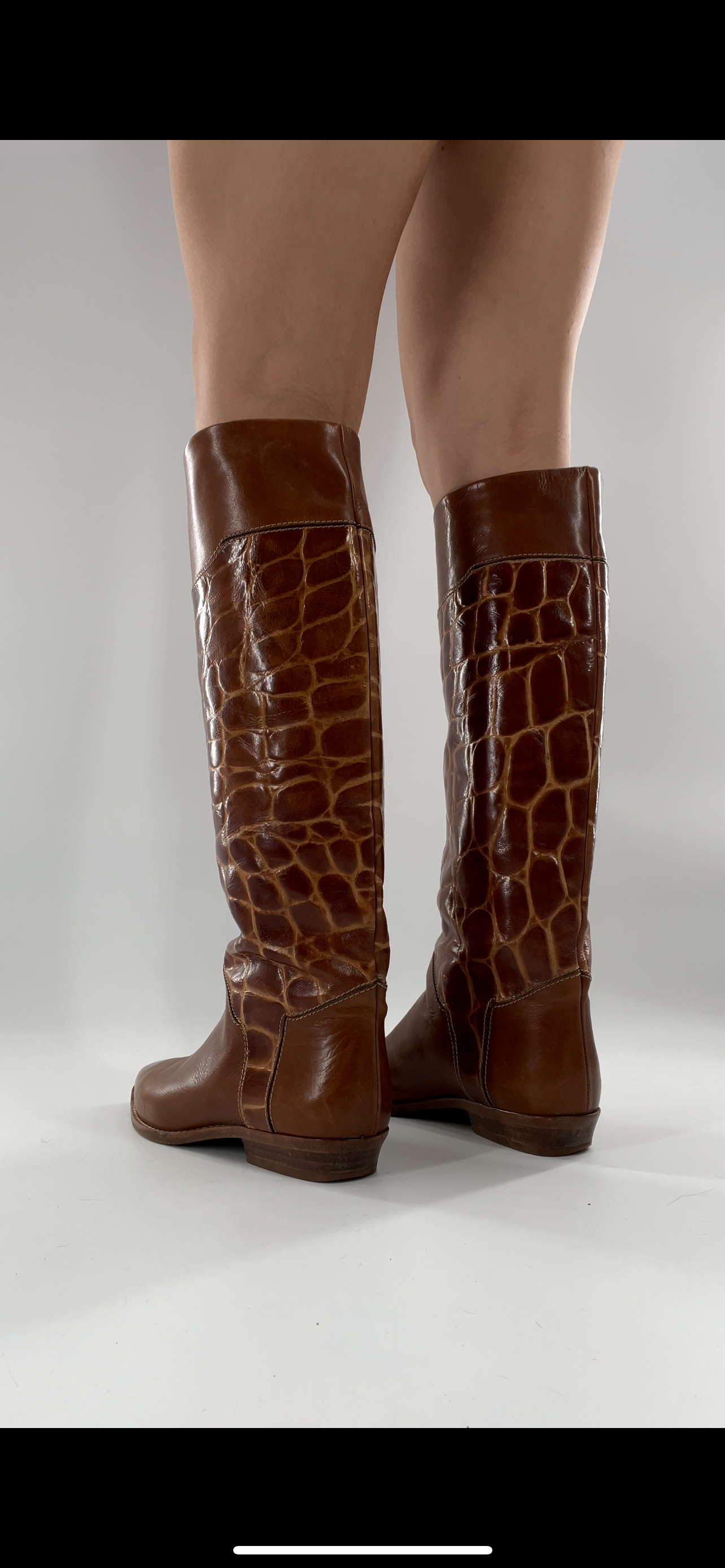 Joan & David Brown Leather Cowboy Snake Print Boots