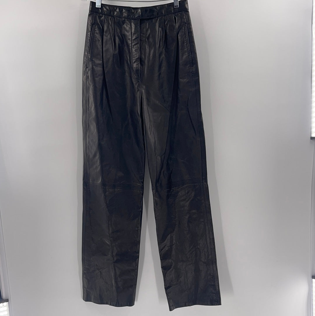 West Bay Vintage 100% Leather High Waist Black Pants (Size 10)