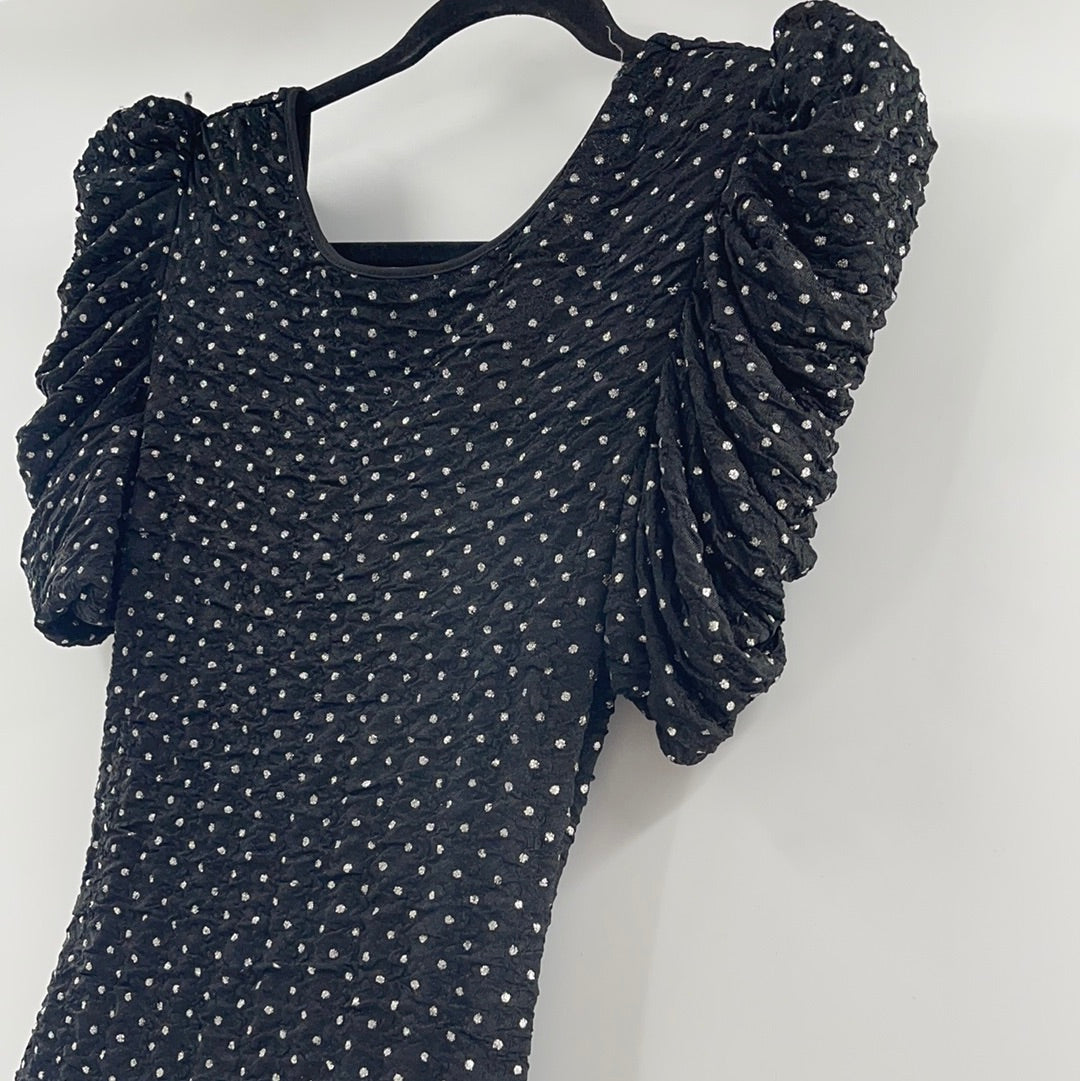 Urban Outfitters - Low Rounded V Neck Glitter Polkadot Mini Dress (Size Small)