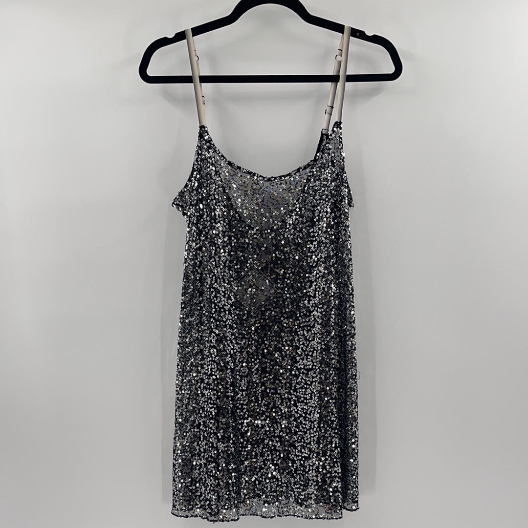 Intimately Free People Slip On Silver Sequin Mini Dress (Size Large)