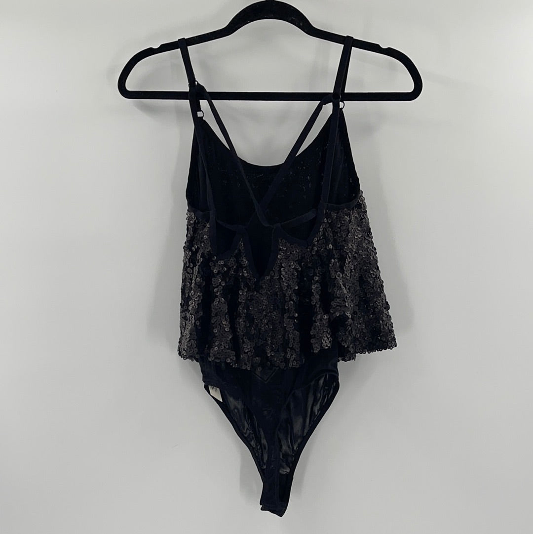 Free People Black Sequin Bodysuit (M)