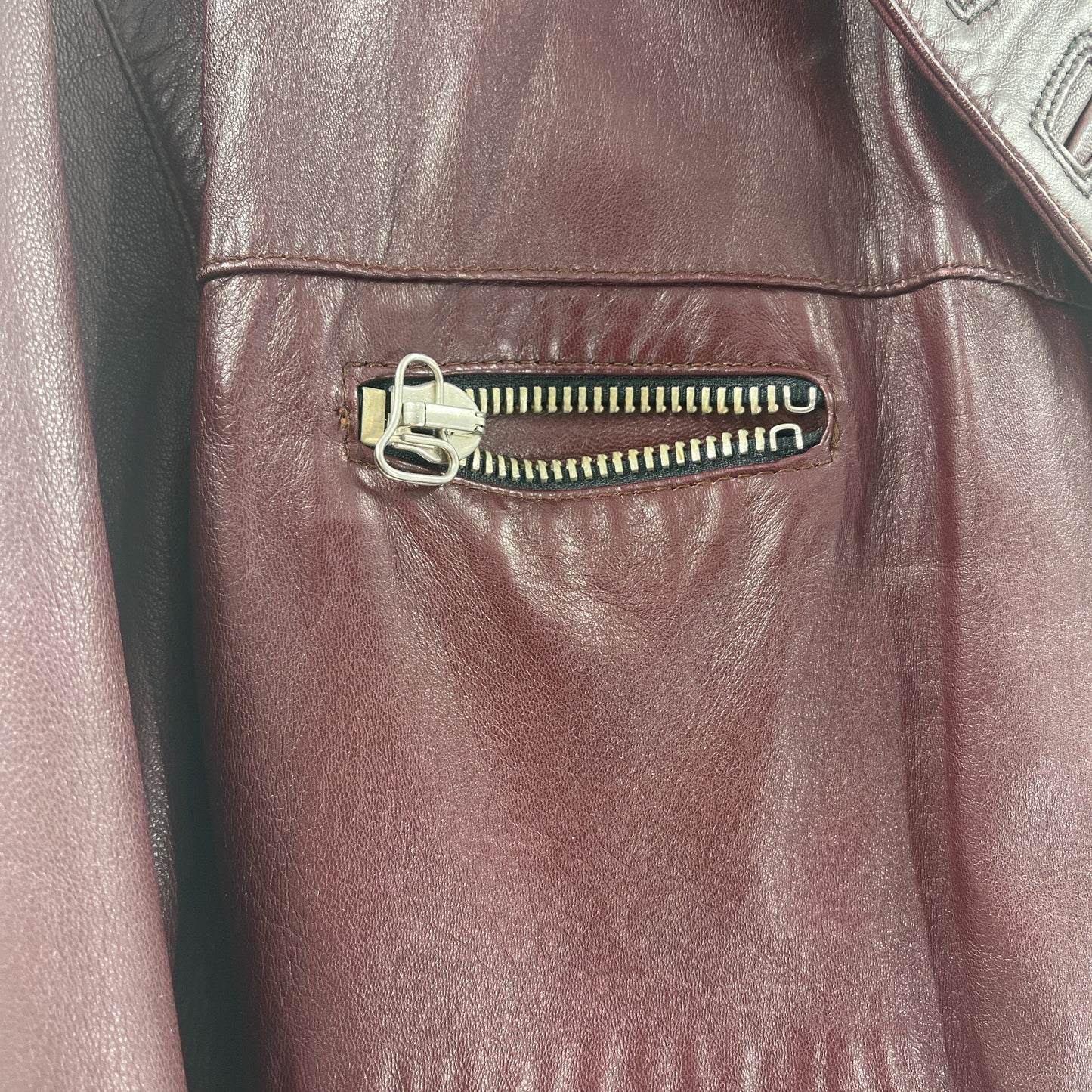 Vintage Burgundy Leather Motto Jacket (40”)