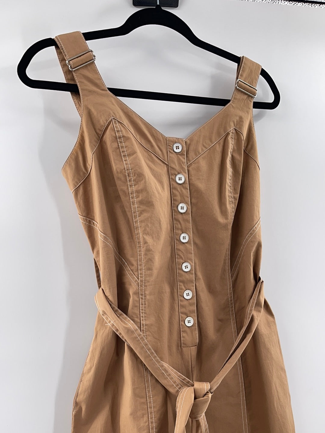 Current Air Anthropologie - Button Up Brown Adjustable Straps Jumpsuit (Size Small)