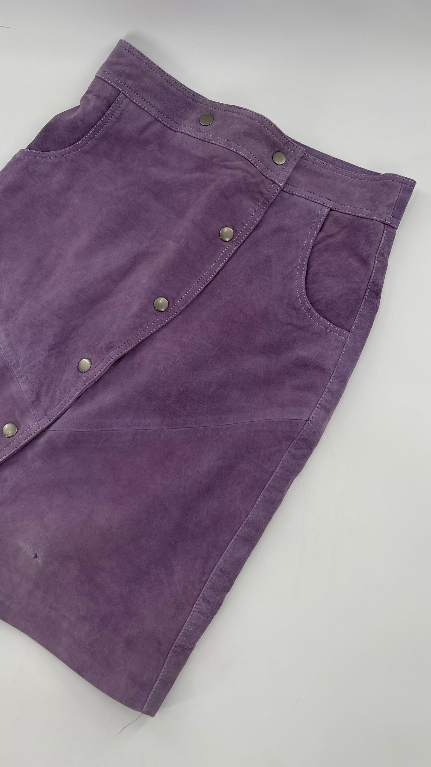 Free People Understated Purple Leather Knee Length Skirt (4)