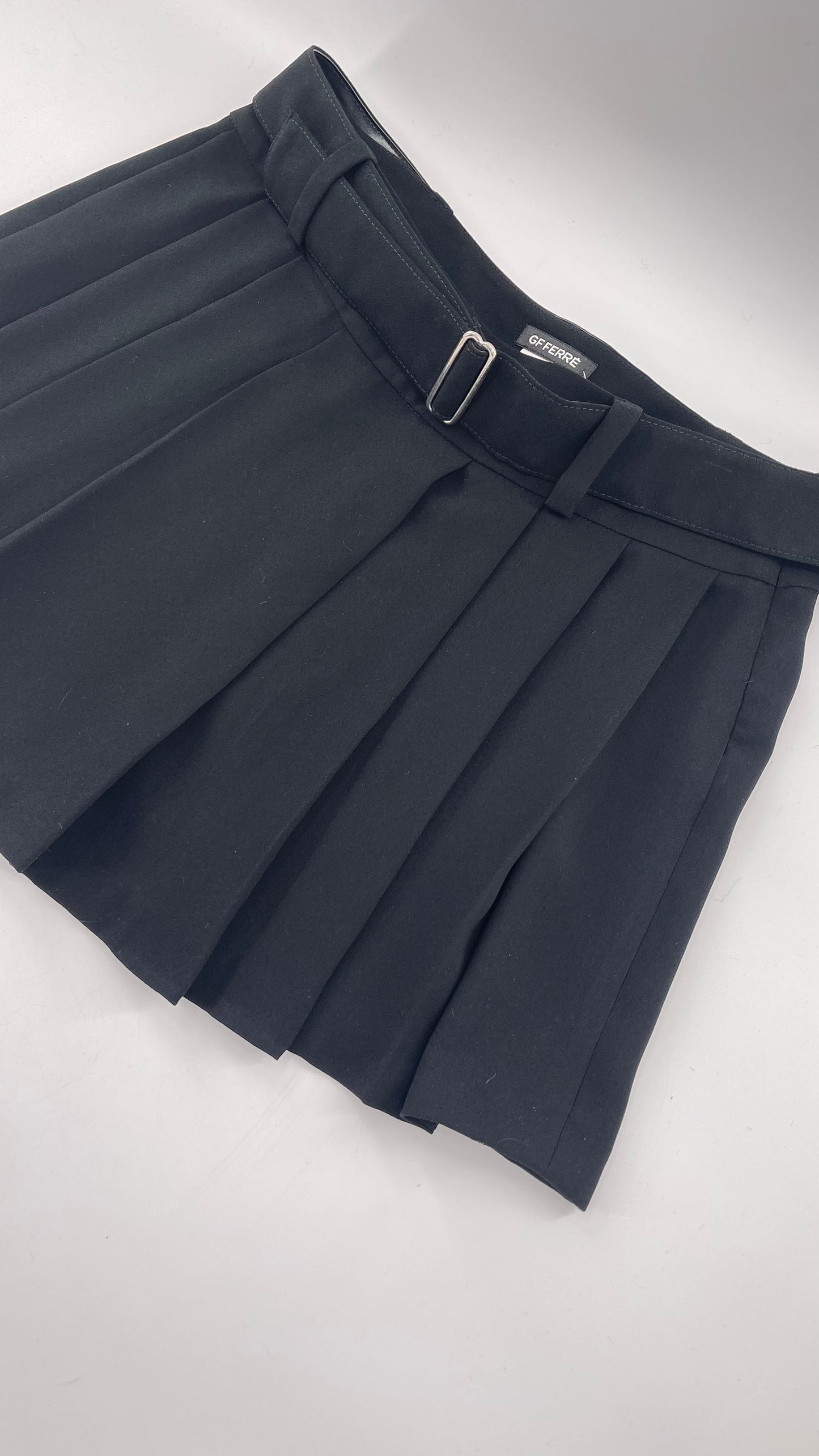 GF FERRE Gianfranco Ferre Black Pleated + Belted Mini Skirt (30/44)