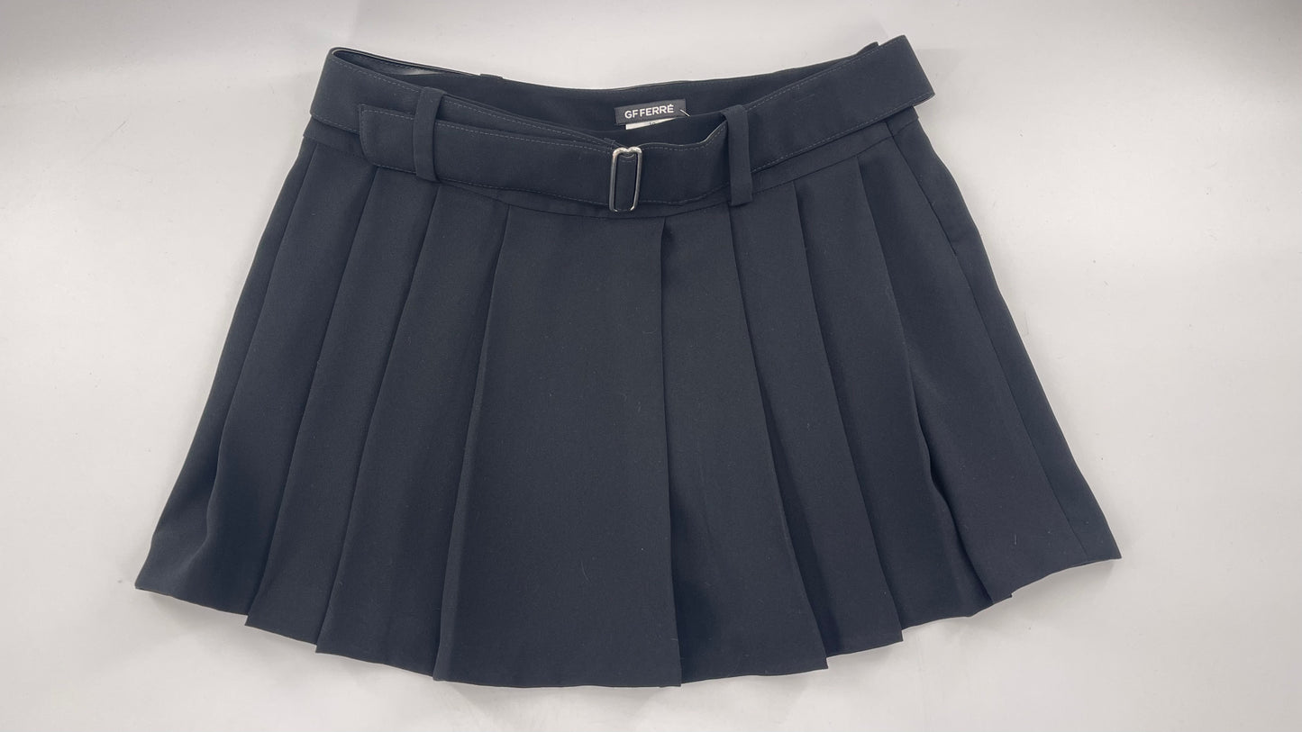 GF FERRE Gianfranco Ferre Black Pleated + Belted Mini Skirt (30/44)