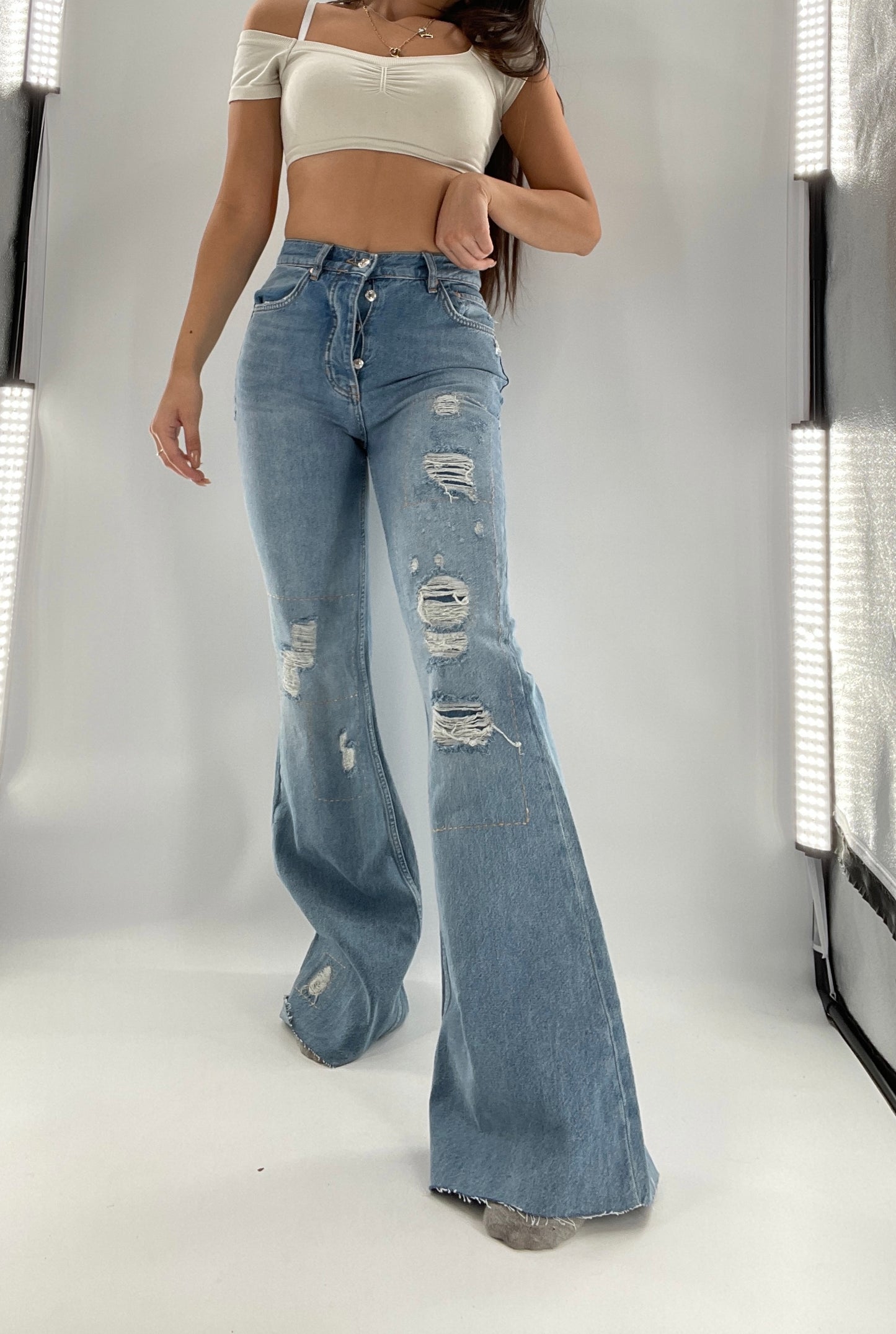 Free People Light Wash Jeans with Embroidery, Stitching, and Distressing (26)