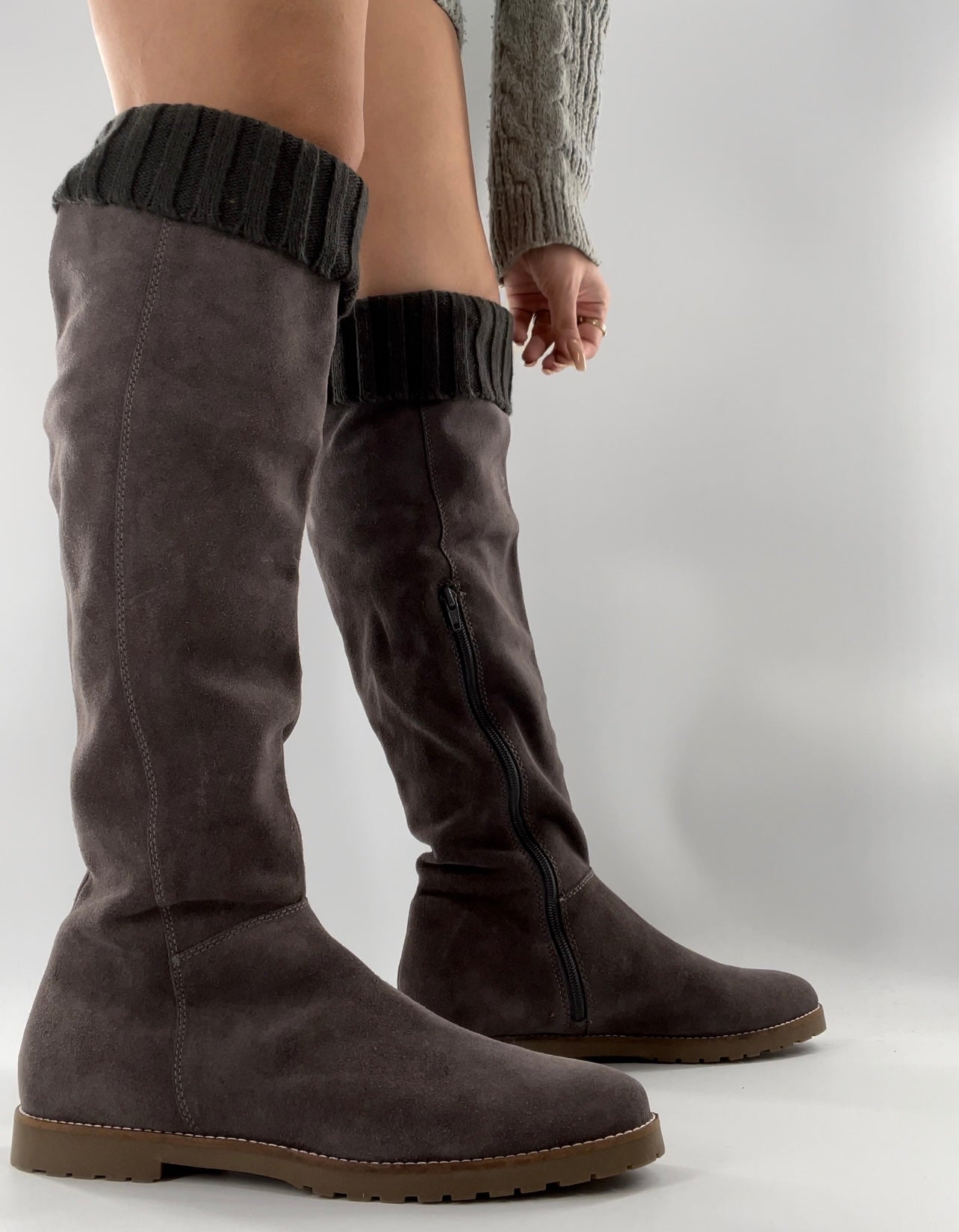 CORSO COMO Suede Knee High Boots Grey with Built in Leg Warmer (10)