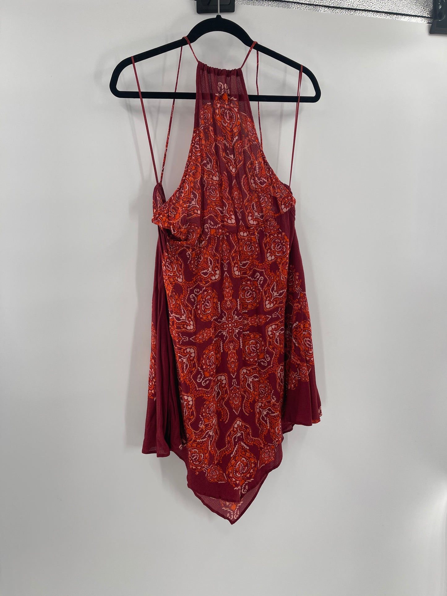 Free People Intimately Floral Red Sleeveless Spaghetti Straps Backless Mini Dress (Size L)