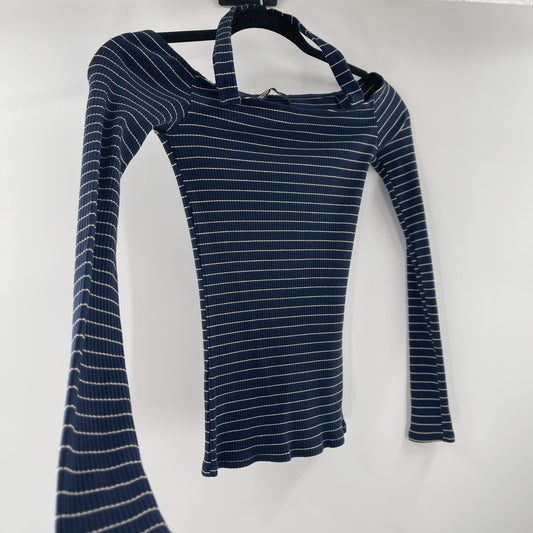 Reformation Navy Knit Striped Long Sleeve (S)