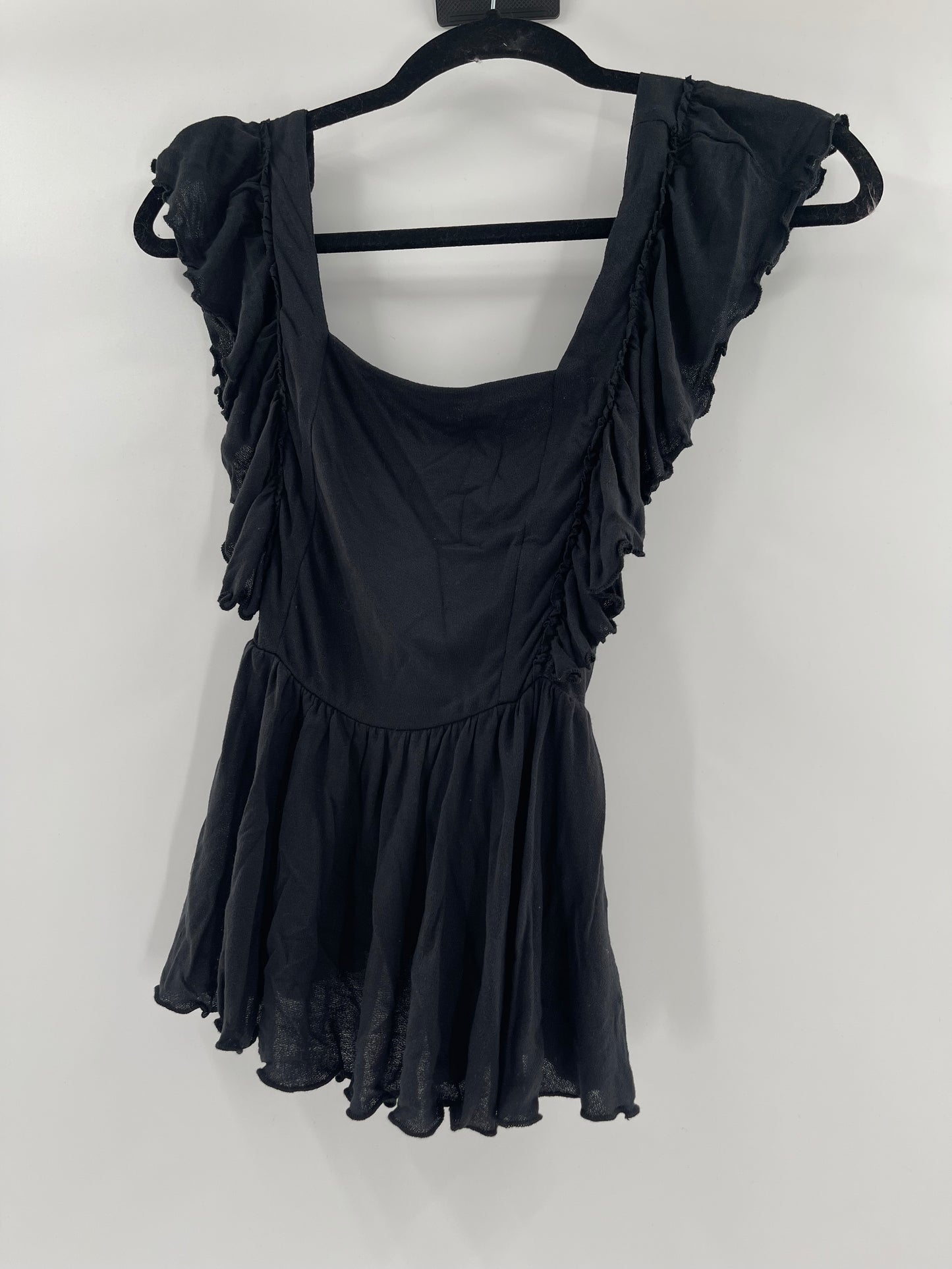 Urban Outfitters Black Ruffle Bodice + Strap Tank (XS)